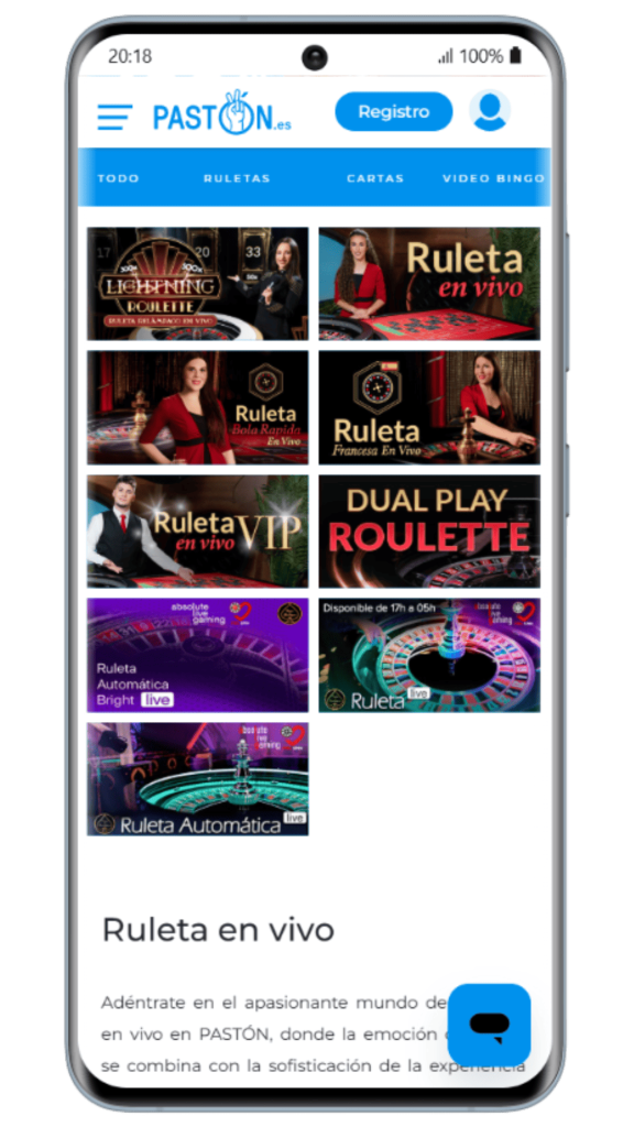 Juegos en vivo y transmisiones en paston casino