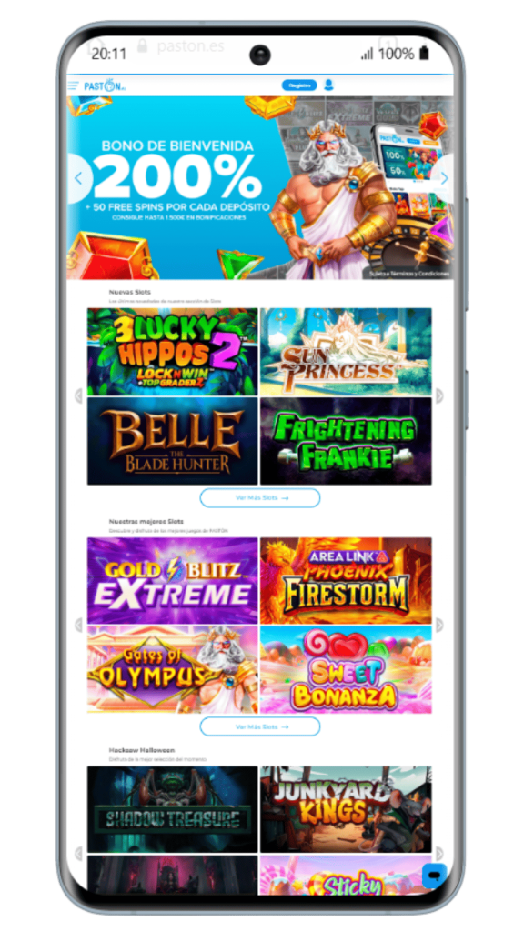 Aplicación móvil paston casino