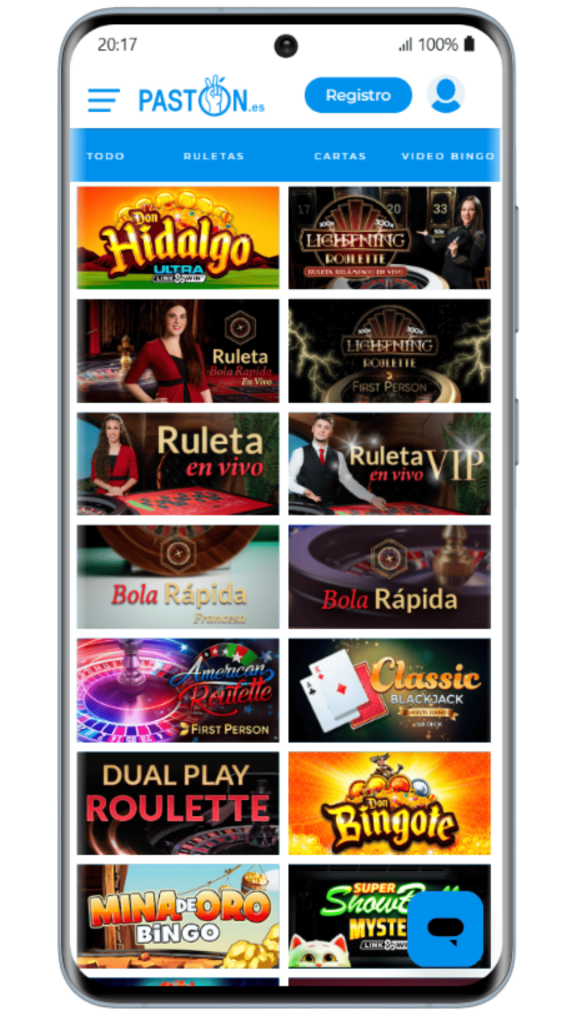 Juegos en vivo y transmisiones en paston casino